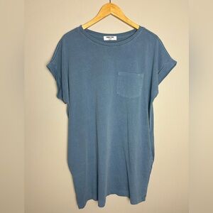 Double Zero Dress T-Shirt Dress Pockets Blue Gray Grey Mini Cotton Comfy
